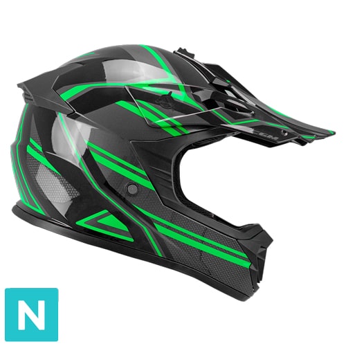 Casco da Bambino Moto Cross Enduro CGM 267G DIRT-X FURY Nero Grigio Verde