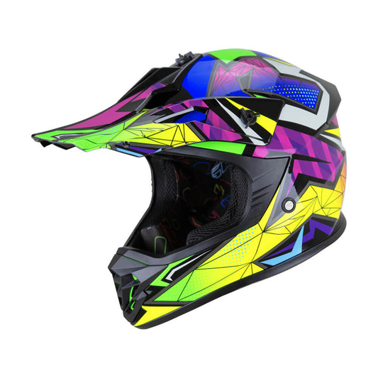Casco da Bambino Moto Cross Enduro CGM 267S DIRT-X ARROW Verde Giallo Viola fluo