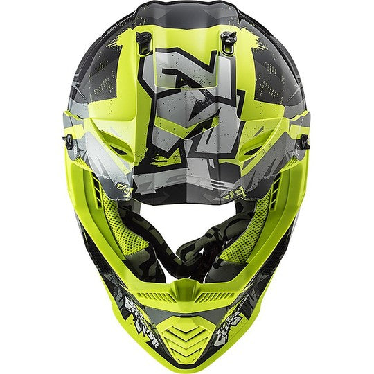 Casco Cross Bambino Ls2 MX437 Fast Evo II Mini Crusher Nero Lucido H-V Giallo