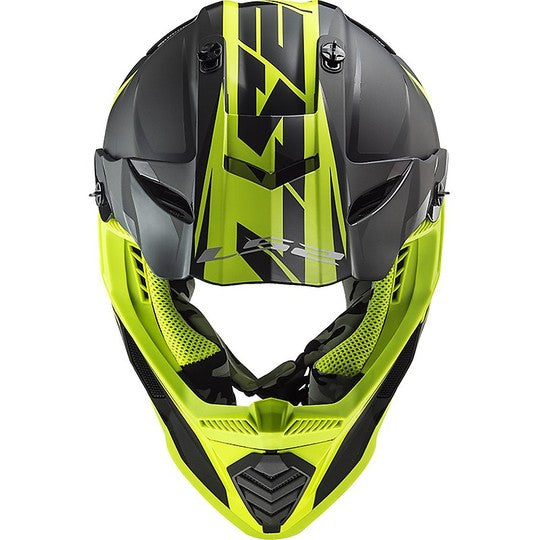 Casco Cross Enduro Moto Ls2 MX437 FAST EVO Roar Nero Opaco Giallo Fluo