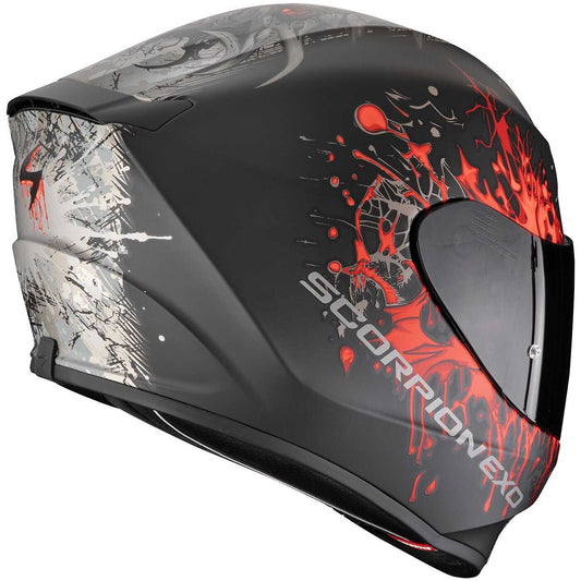 Casco Moto Integrale Scorpion EXO-391 WOLF Nero opaco Argento Rosso