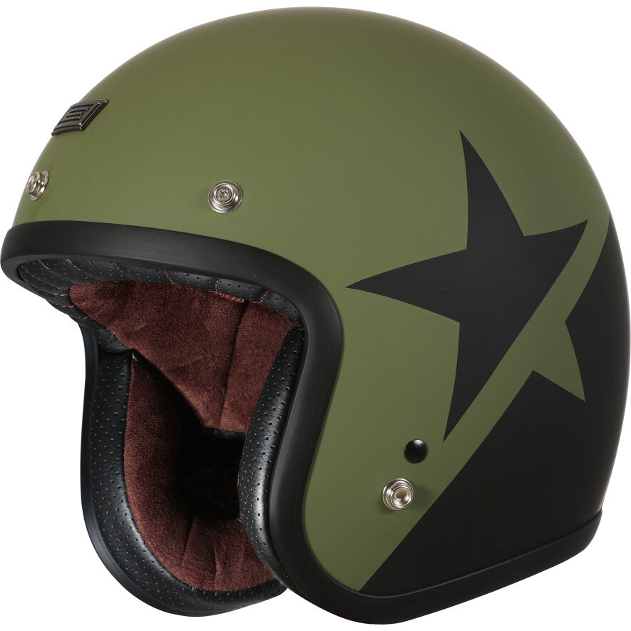 Casco Moto Jet Origine PRIMO Star Army Verde Nero Opaco 22.06