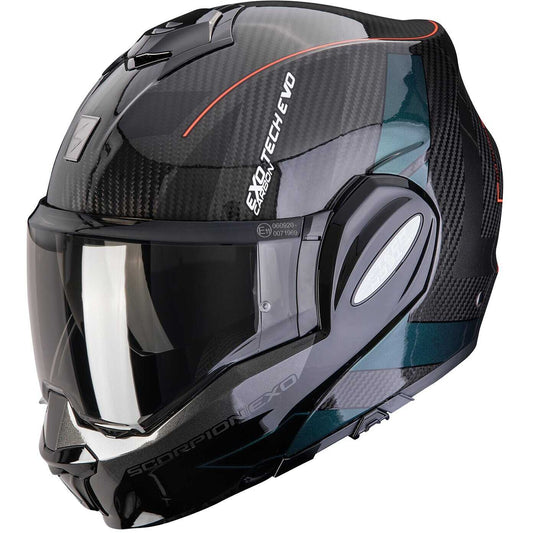 Casco Moto Modulare P/J Scorpion EXO-TECH EVO CARBON CAD Nero Verde