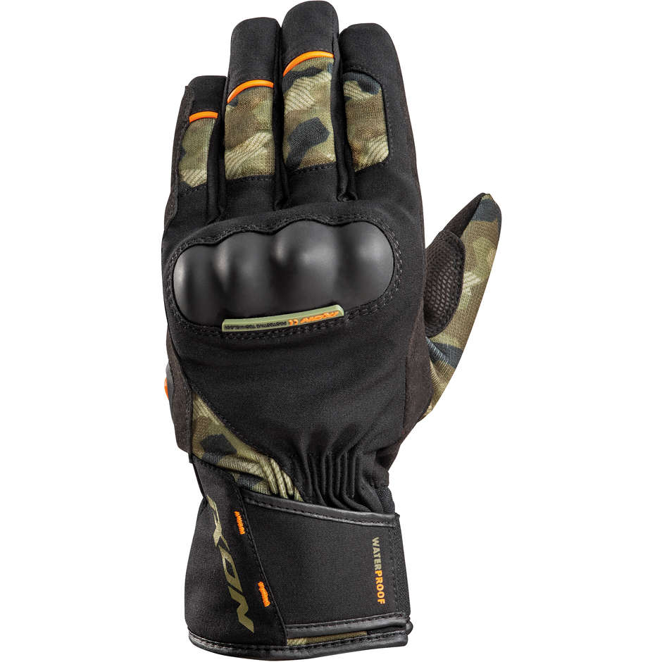 Guanti Moto da Uomo Invernali in Tessuto Ixon PRO RUSSEL CE Kaki Camo-Arancione (In Esaurimento)