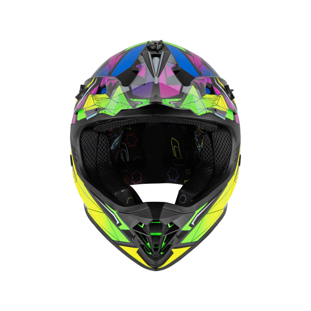 Casco da Bambino Moto Cross Enduro CGM 267S DIRT-X ARROW Verde Giallo Viola fluo