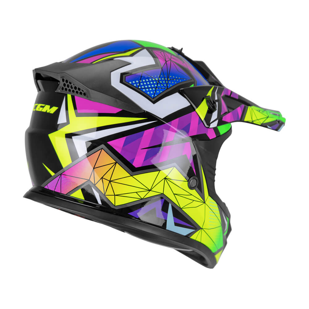Casco da Bambino Moto Cross Enduro CGM 267S DIRT-X ARROW Verde Giallo Viola fluo