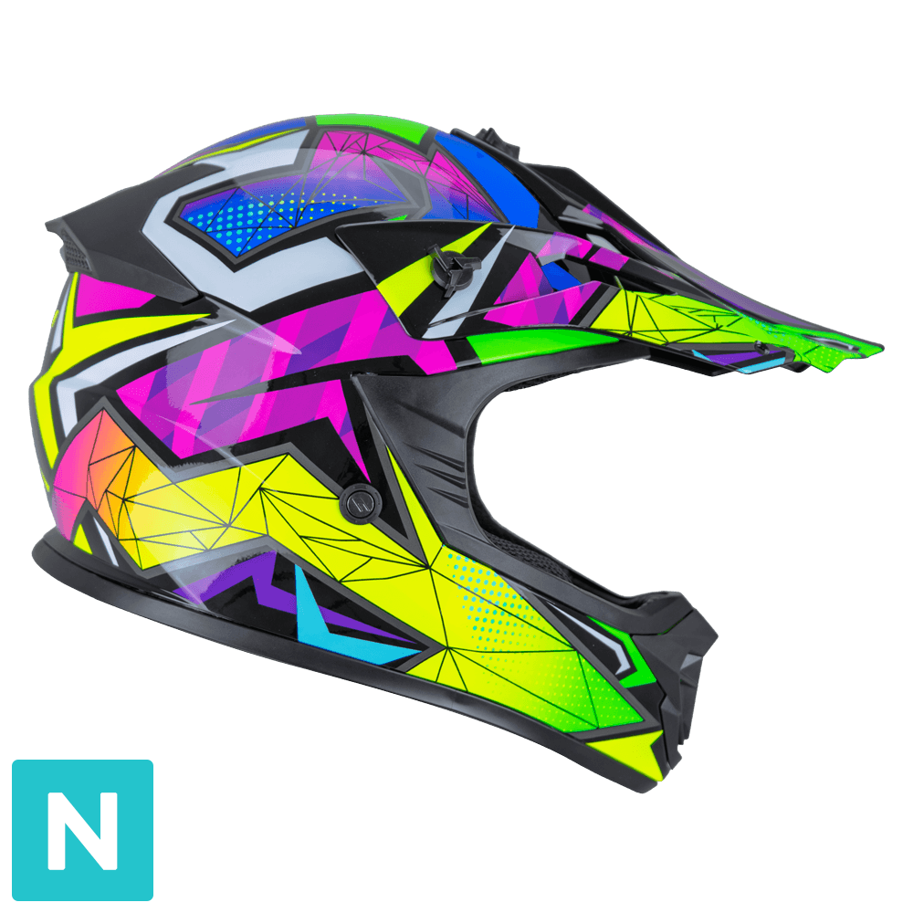 Casco da Bambino Moto Cross Enduro CGM 267S DIRT-X ARROW Verde Giallo Viola fluo