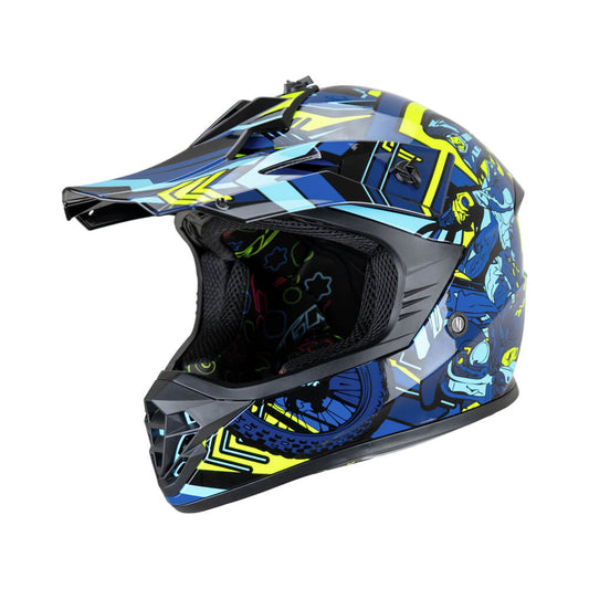 Casco da Bambino Moto Cross Enduro CGM 267X DIRT-X TRACK Blu Giallo fluo