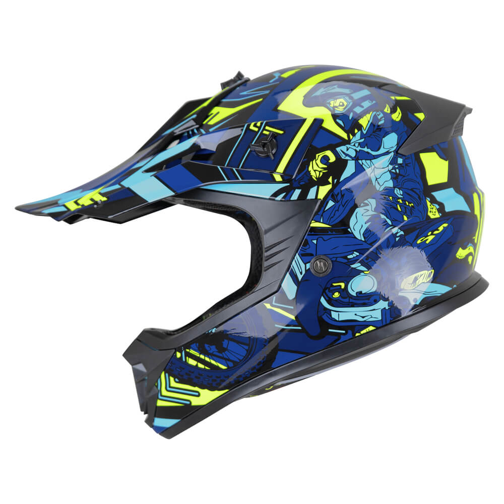 Casco da Bambino Moto Cross Enduro CGM 267X DIRT-X TRACK Blu Giallo fluo