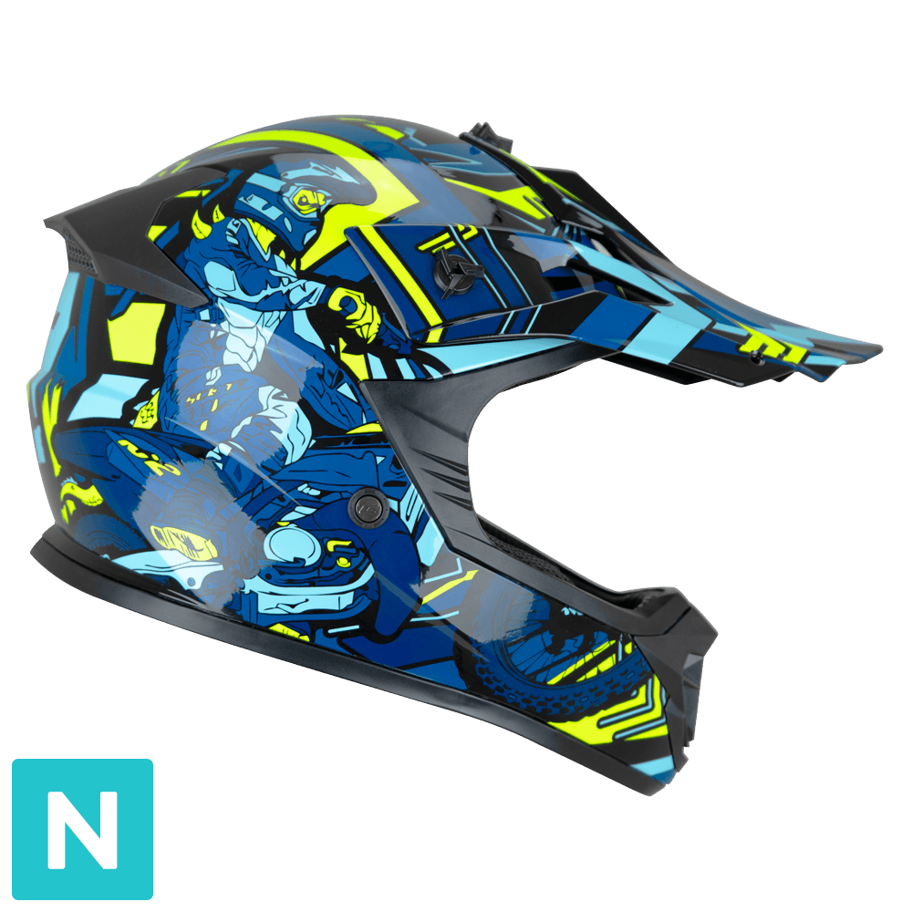 Casco da Bambino Moto Cross Enduro CGM 267X DIRT-X TRACK Blu Giallo fluo
