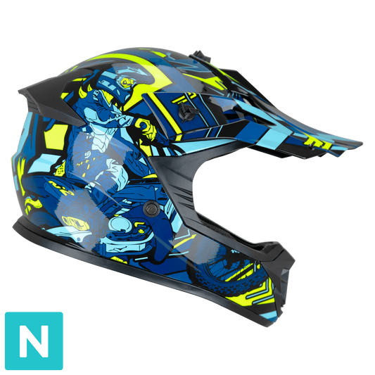 Casco da Bambino Moto Cross Enduro CGM 267X DIRT-X TRACK Blu Giallo fluo