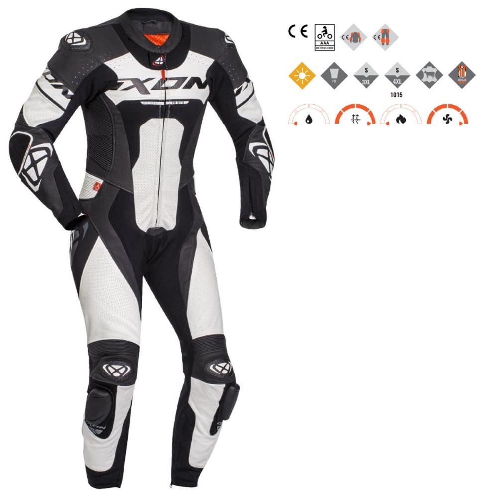 Tuta Moto Intera (CE) AAA in Pelle Ixon JACKAL Nero Bianco (In Esaurimento)