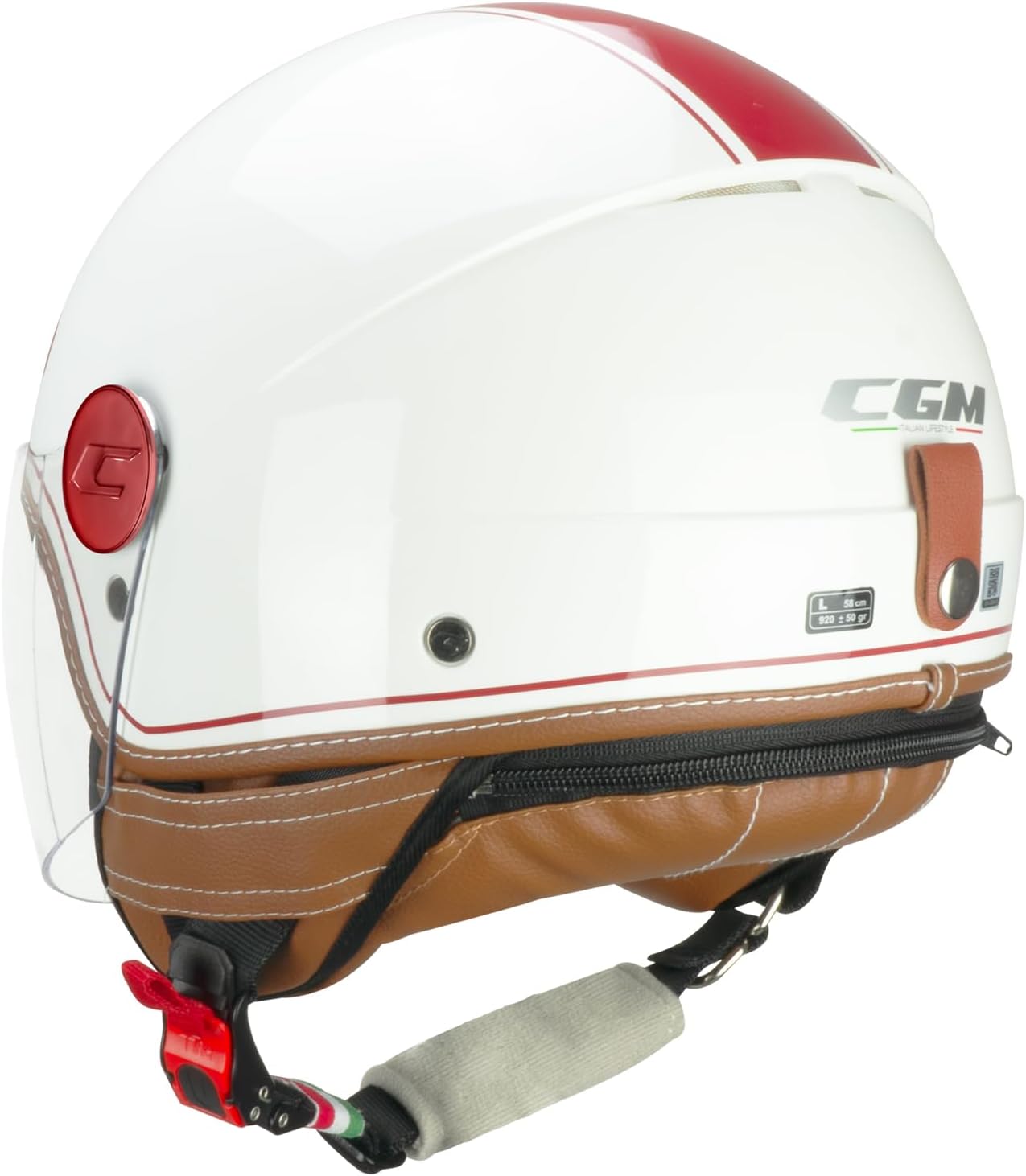 Casco Moto Jet CGM 191V PIX VINTAGE Bianco Bordeaux lunga