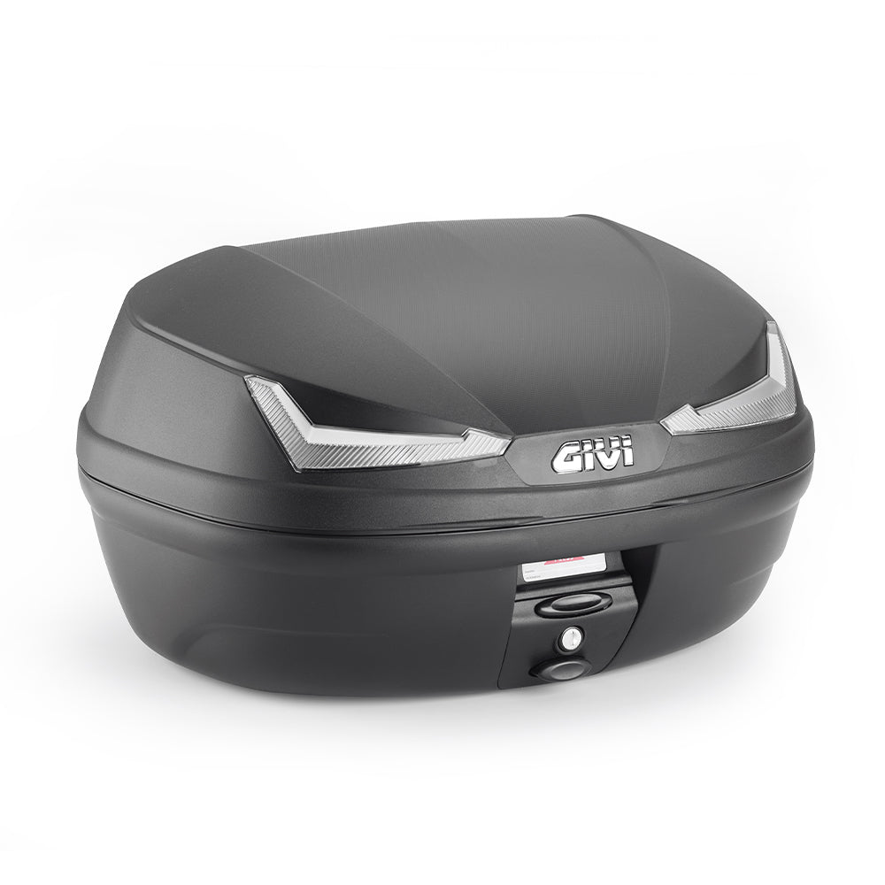 Bauletto MONOLOCK® 45 litri nero con catadiottri fumé. Comprensivo di piastra e kit universale.