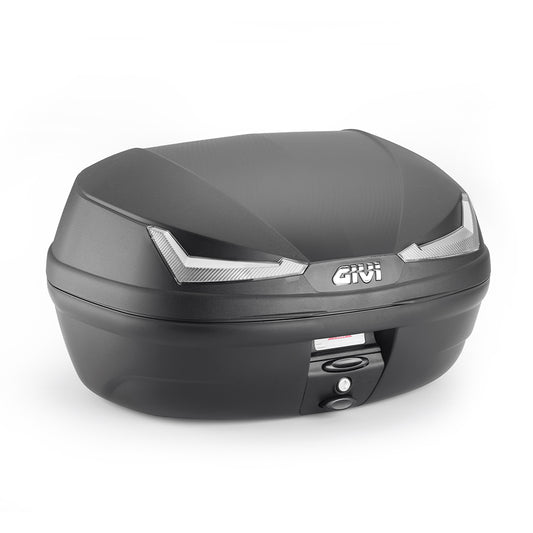 Bauletto MONOLOCK® 45 litri nero con catadiottri fumé. Comprensivo di piastra e kit universale.