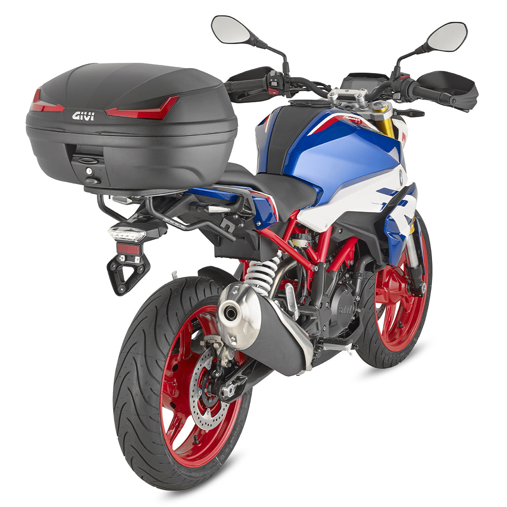 Bauletto MONOLOCK® 45 litri nero con catadiottri rossi. Comprensivo di piastra e kit universale.