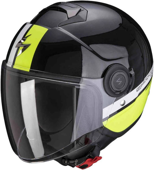 CASCO SCORPION JET EXO CITY STRADA nero perla-neon giallo (In Esaurimento)