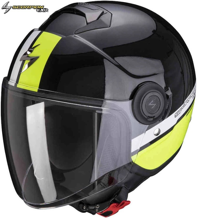 CASCO SCORPION JET EXO CITY STRADA nero perla-neon giallo (In Esaurimento)