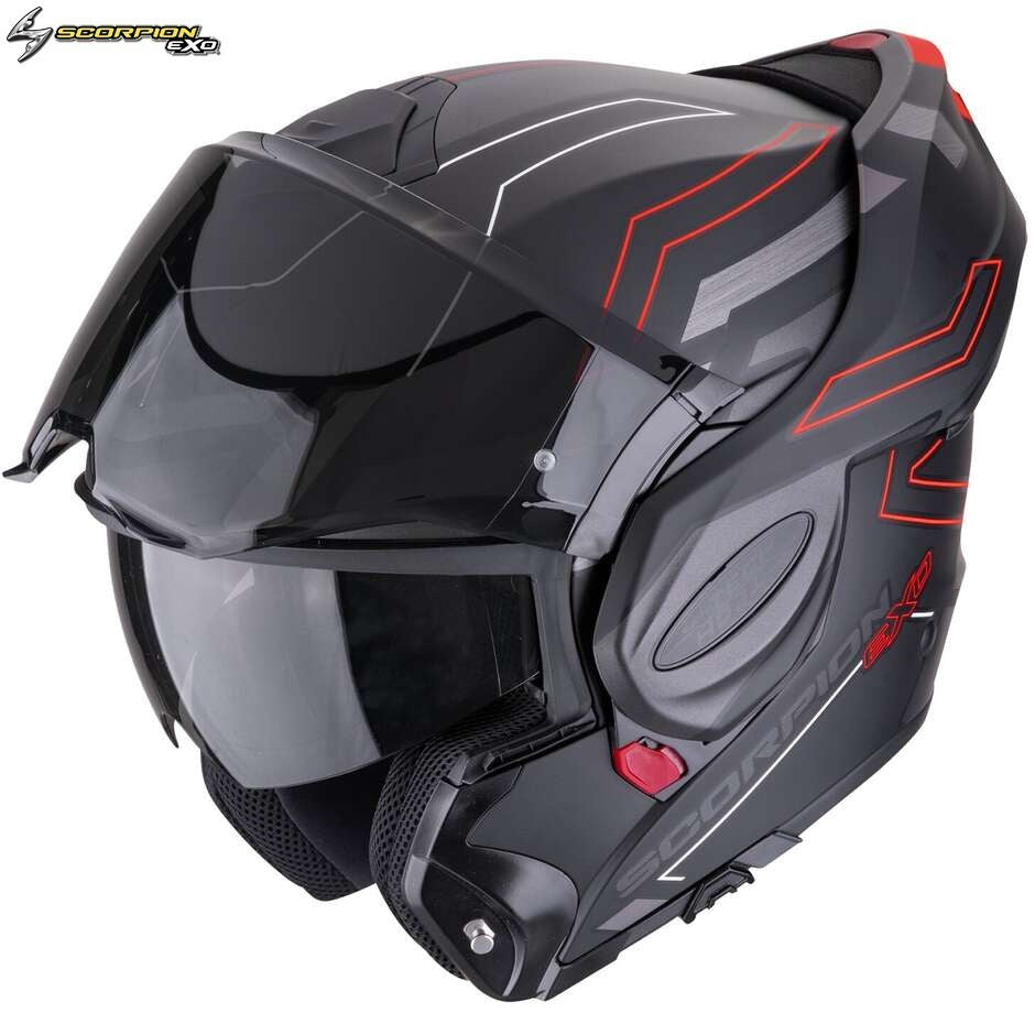 Casco Moto Modulare P/J Scorpion EXO-TECH EVO CONQUER Nero Opaco-Rosso
