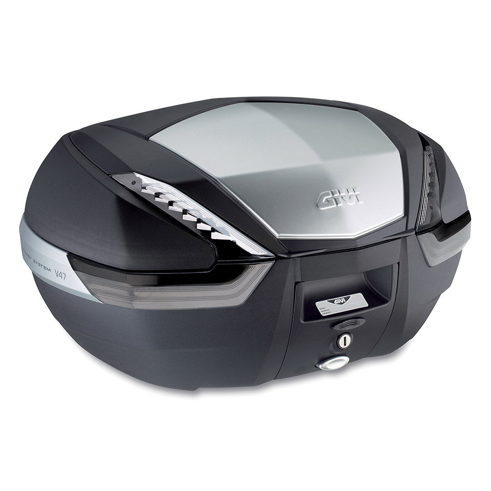 Valigia V47 TECH, con inserto carbon look e catadiottri fumé