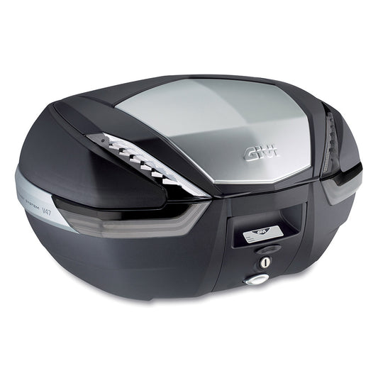 Valigia V47 TECH, con inserto carbon look e catadiottri fumé
