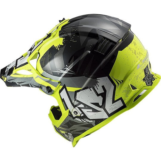 Casco Cross Bambino Ls2 MX437 Fast Evo II Mini Crusher Nero Lucido H-V Giallo