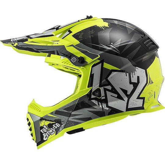 Casco Cross Bambino Ls2 MX437 Fast Evo II Mini Crusher Nero Lucido H-V Giallo