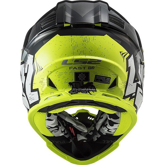 Casco Cross Bambino Ls2 MX437 Fast Evo II Mini Crusher Nero Lucido H-V Giallo