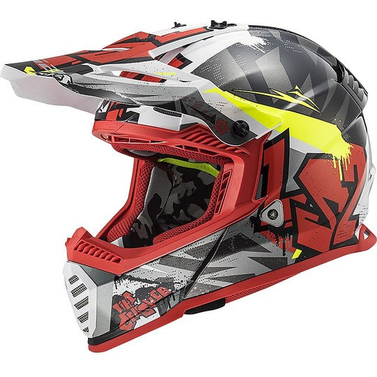 Casco Cross Enduro Moto Ls2 MX437 FAST EVO Crusher Nero Rosso