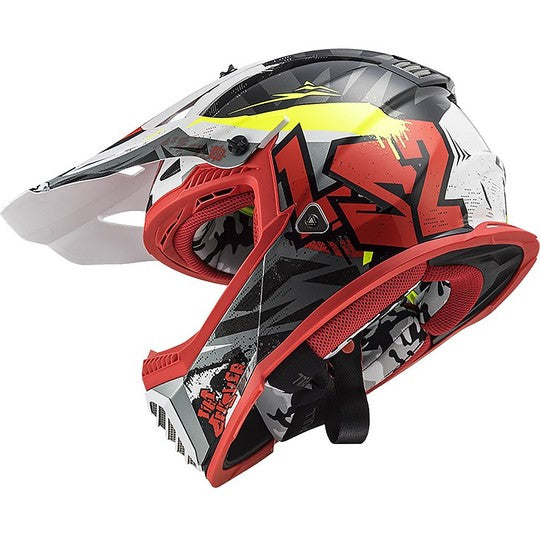Casco Cross Enduro Moto Ls2 MX437 FAST EVO Crusher Nero Rosso
