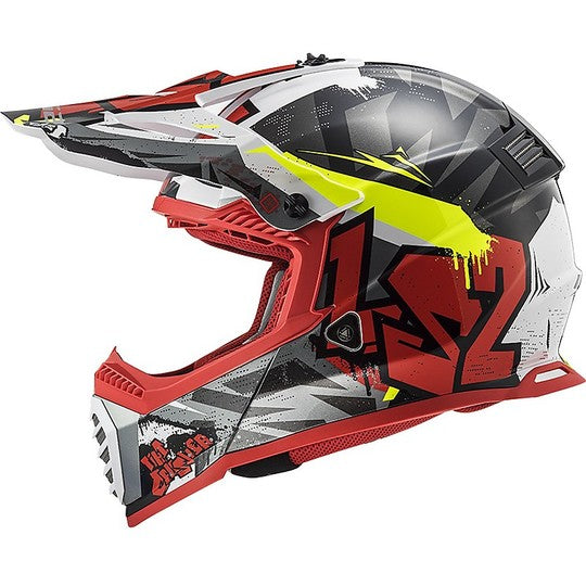 Casco Cross Enduro Moto Ls2 MX437 FAST EVO Crusher Nero Rosso