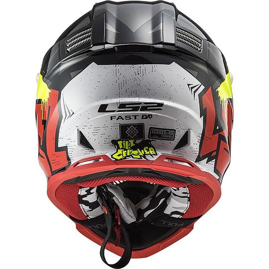Casco Cross Enduro Moto Ls2 MX437 FAST EVO Crusher Nero Rosso