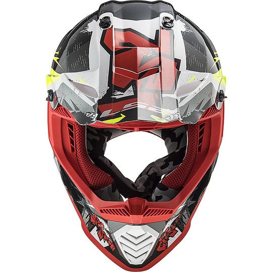 Casco Cross Enduro Moto Ls2 MX437 FAST EVO Crusher Nero Rosso