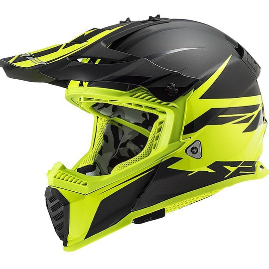 Casco Cross Enduro Moto Ls2 MX437 FAST EVO Roar Nero Opaco Giallo Fluo
