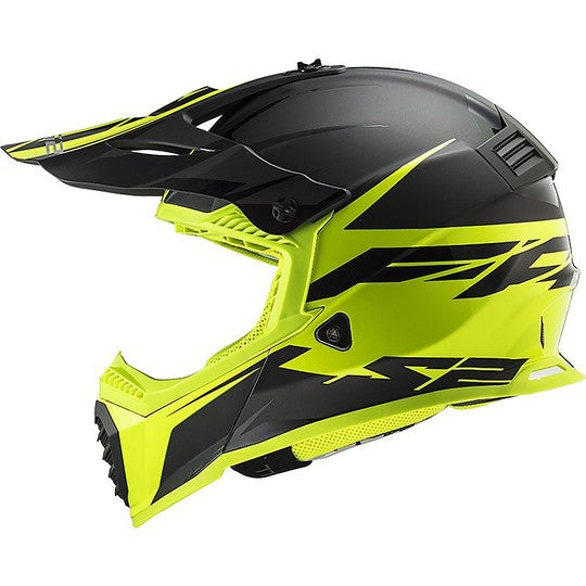 Casco Cross Enduro Moto Ls2 MX437 FAST EVO Roar Nero Opaco Giallo Fluo