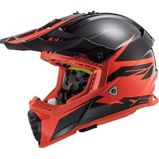 Casco Cross Enduro Moto Ls2 MX437 FAST EVO Roar Nero Opaco Rosso