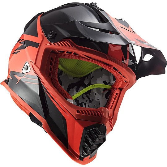 Casco Cross Enduro Moto Ls2 MX437 FAST EVO Roar Nero Opaco Rosso