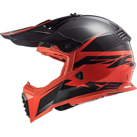 Casco Cross Enduro Moto Ls2 MX437 FAST EVO Roar Nero Opaco Rosso