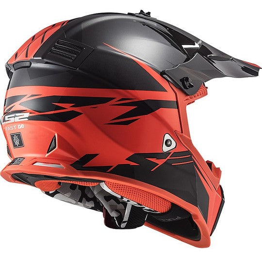 Casco Cross Enduro Moto Ls2 MX437 FAST EVO Roar Nero Opaco Rosso