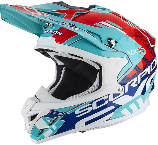 Casco Moto Cross Enduro Scorpion VX-15 EVO Air Argo Verde Blu (In Esaurimento)