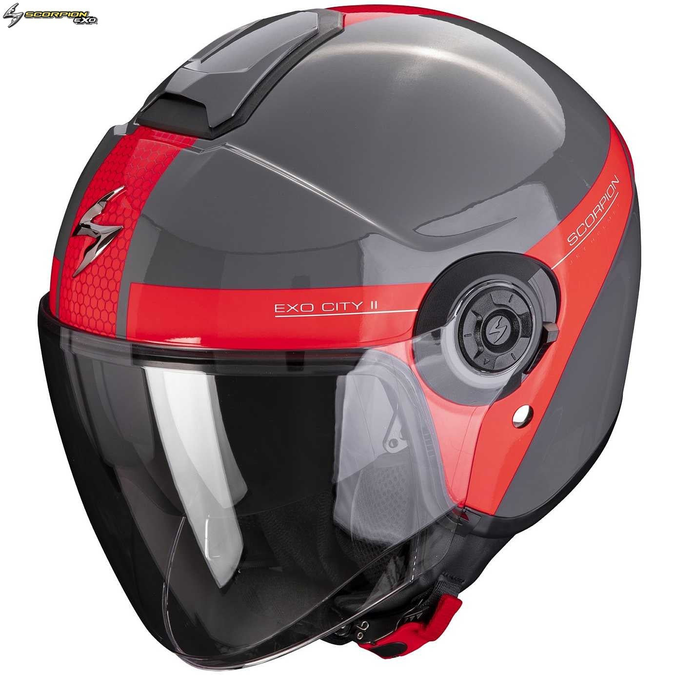 Casco Moto Jet Scorpion EXO-CITY II SHORT Grigio Rosso (In Esaurimento)