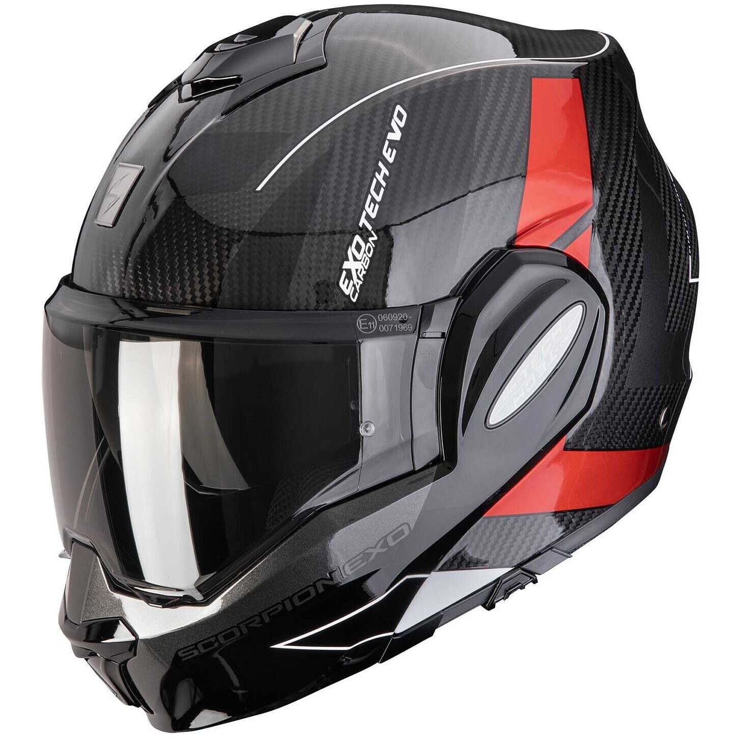 Casco Moto Modulare P/J Scorpion EXO-TECH EVO CARBON CAD Nero Rosso