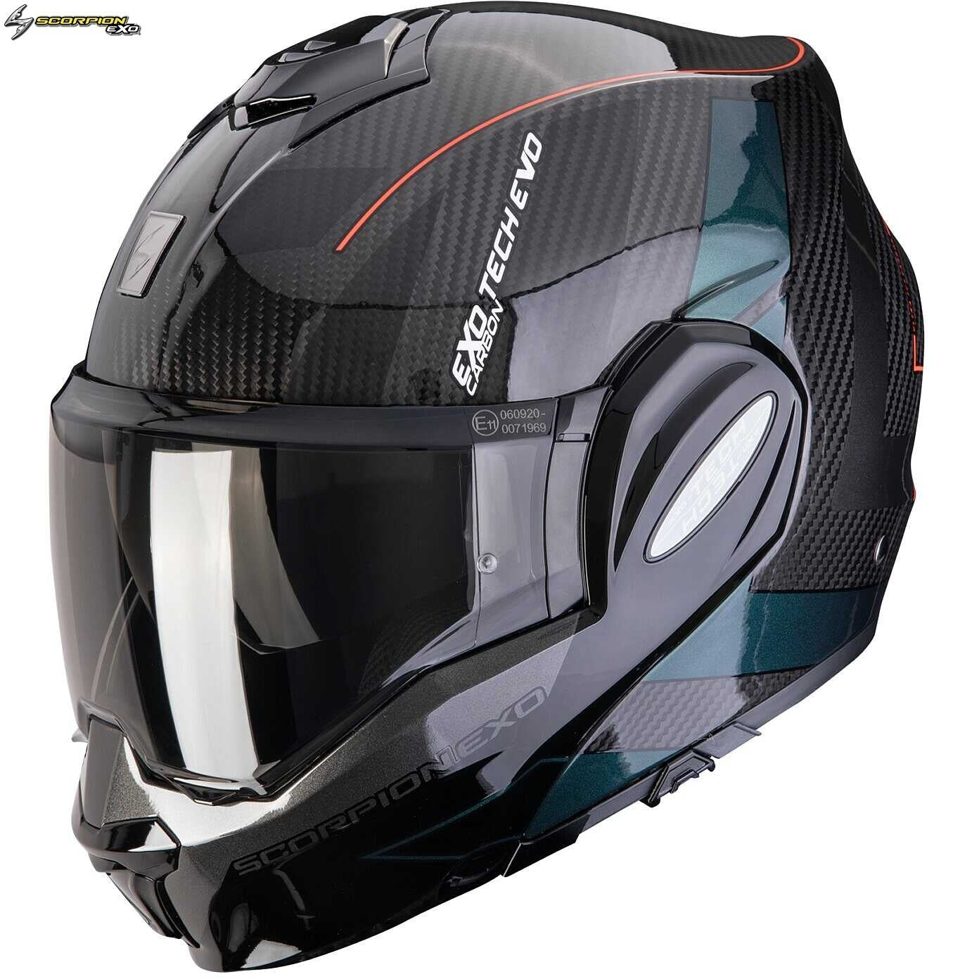 Casco Moto Modulare P/J Scorpion EXO-TECH EVO CARBON CAD Nero Verde