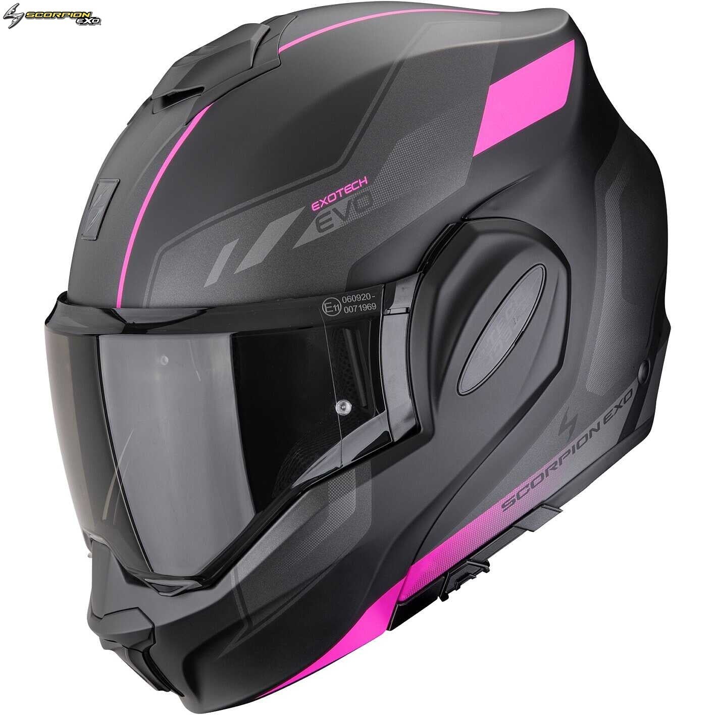 Casco Moto Modulare P/J Scorpion EXO-TECH EVO SOCIUS Nero Opaco Rosa