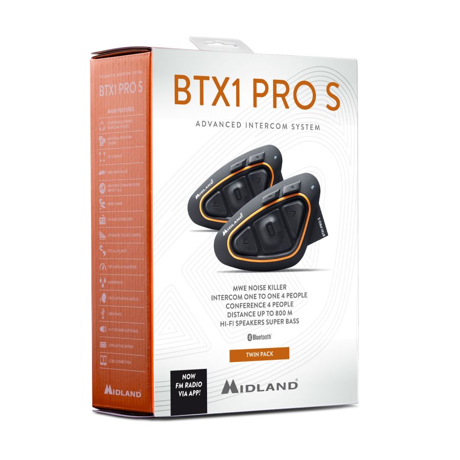 INTERFONO MIDLAND BTX1 PRO S CON HI-FI SPEAKER DOPPIO (2 PEZZI) Conference 4 persone fino a 800 m