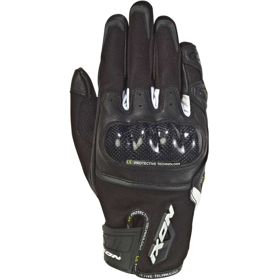 Guanti Moto Estivi Ixon RS Rise Air In Pelle e Tessuto Nero Bianco (In Esaurimento)