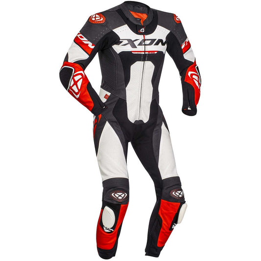 Tuta Moto Intera (CE) AAA in Pelle Ixon JACKAL Nero Bianco Rosso