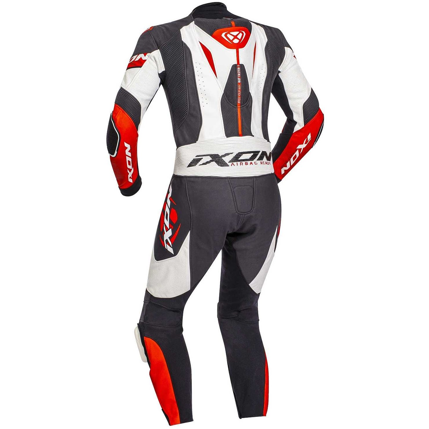 Tuta Moto Intera (CE) AAA in Pelle Ixon JACKAL Nero Bianco Rosso
