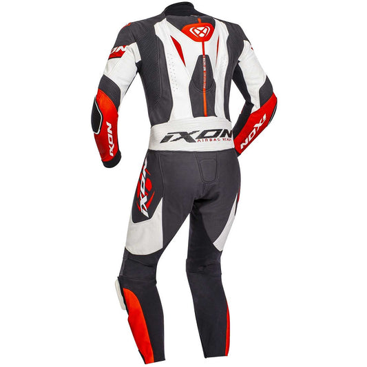 Tuta Moto Intera (CE) AAA in Pelle Ixon JACKAL Nero Bianco Rosso