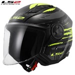 CASCO LS2 OF616 AIRFLOW II BRUSH BLACK H-V YELLOW 22-06 L-60